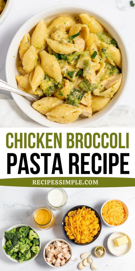 This creamy Chicken Broccoli Pasta features tender pasta with chicken, broccoli florets, and a cheddar cheese sauce for a easy pasta recipe. Great for a quick and easy dinner! Chicken Broccoli Cheddar Pasta, Chicken Broccoli Pasta Recipes, Creamy Chicken Broccoli, Broccoli Cheddar Chicken, Broccoli Pasta Recipe, Chicken Broccoli Pasta, Easy Pasta Recipe, Pasta With Chicken, Pasta Varieties