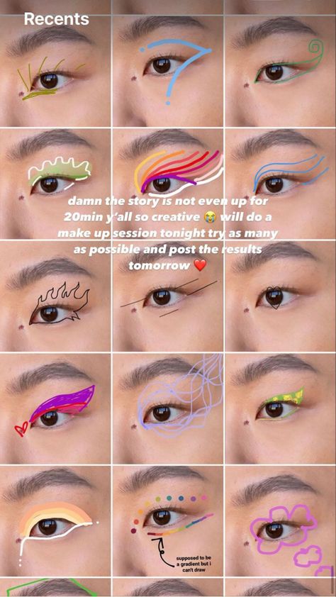 Artsy Eyeliner Black, Colorful Graphic Liner, Simple Graphic Liner, Artsy Makeup, Eyeliner Ideas, Punk Makeup, Kawaii Makeup, Face Paint Makeup, Graphic Makeup