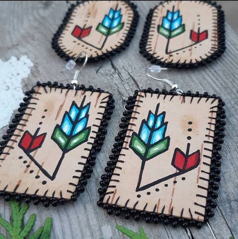 Métis Beading, Bark Jewelry, Caribou Tufting, Bark Crafts, Burned Hats, Birch Jewelry, Quill Earrings, Birch Bark Crafts, Ledger Art