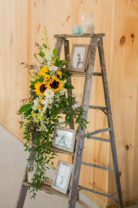 Sunflower, babys breath, orchid wedding flowers // Little Miss Lovely Floral Design // Kylan Barn Wedding // Ocean City Wedding Florist Sunflower Wedding Decorations, Rustic Sunflower Wedding, Sunflower Party, Sunflower Themed Wedding, Rustic Wedding Decorations, Deco Champetre, Orchid Wedding, Sunflower Wedding, Deco Floral