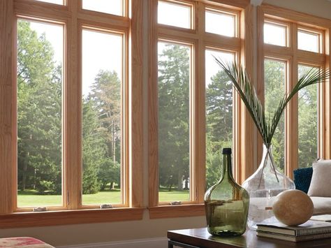 Inside view of Milgard Essence casement wood windows | Window ... Casement Windows Exterior, Interior Transom, Vinyl Window Trim, Wooden Window Design, Milgard Windows, Best Interior Paint, Wooden Window Frames, Home Balcony, Ideas For Living Room