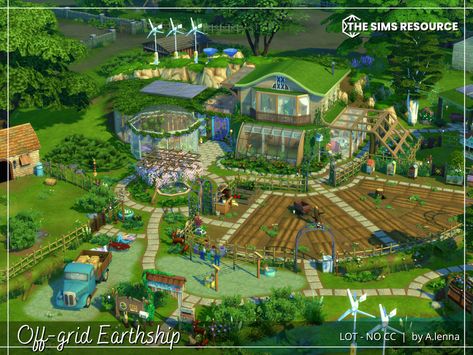 Sims 4 Off Grid House, Sims 4 Solarpunk Cc, Sims 4 Earthship, Sims Off The Grid, Sims 4 Eco Lifestyle Build, Sims 4 Eco Lifestyle Cc, Eco Living Sims 4, Sims Landscaping, Sims 4 Commune Lot