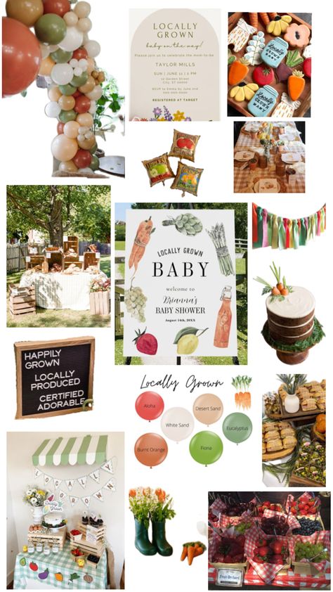 Locally grown, gender neutral, baby shower themes, diy baby shower, inspo, inspiration, baby shower ideas, baby boy, baby girl, shower themes #baby #babyshowerthemes #genderneutral #locallygrown #farmersmarket Locally Grown Baby Shower Theme, Neutral Baby Shower Themes, Work Baby Showers, Gender Neutral Baby Shower Themes, Picnic Baby Showers, Baby Boy Sprinkle, Garden Baby Shower Theme, Tiffany Baby Showers, Baby Shower Themes Neutral