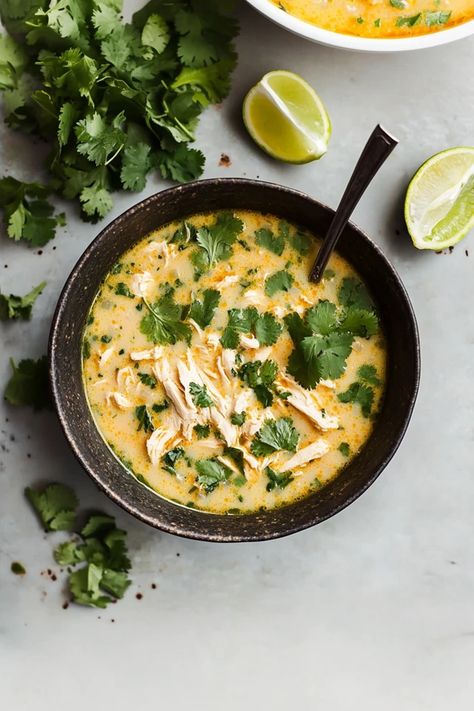 Coconut Lime Chicken Crockpot, Coconut Lime Chicken Soup, Cilantro Chicken Soup, Chicken Soup Coconut Milk, Soup With Cilantro, Cilantro Soup, Chicken Lime Soup, Chicken Coconut Soup, Thai Coconut Chicken Soup