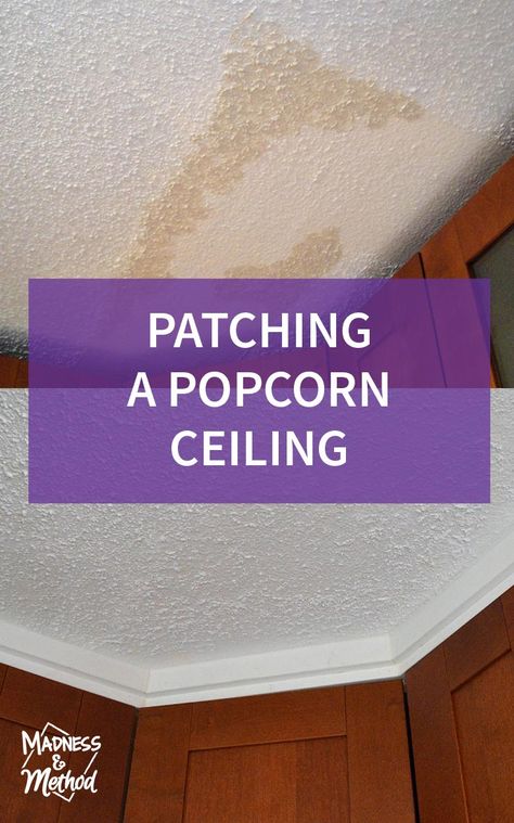 Planning on patching a popcorn ceiling? Check out the products & DIY steps to fix a popcorn ceiling yourself (don't worry, it's way easier than you think!) Fixing Popcorn Ceiling Diy, Repair Popcorn Ceiling Diy, Fix Popcorn Ceiling Diy, How To Fix Popcorn Ceiling Diy, How To Patch Popcorn Ceiling, How To Cover Popcorn Ceiling Diy Ideas, Cover Popcorn Ceiling Cheap Diy, Popcorn Ceiling Repair, Painting Popcorn Ceiling