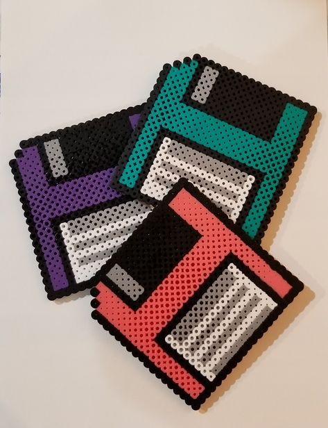 Floppy Disk Pixel Art, Coaster Hama Beads, Perler Bead Computer, Perler Bead Patterns Coster, Peeler Bead Coaster, Perler Coasters Pattern, Perler Bead Coasters Patterns, Perler Beads Coasters, Perler Bead Coaster