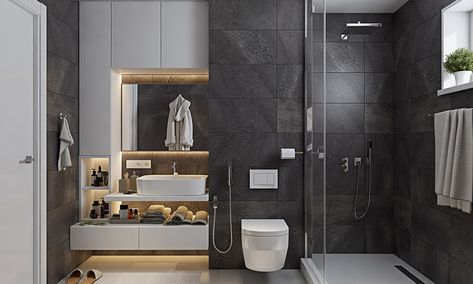 Bathroom Tile Design Trends For 2022 | Design Cafe Bathroom Interior Design Modern White, Small Bathroom Interior Design Modern, Grey Color Wall, Small Bathroom Interior Design, Latest Bathroom Tiles, Interior Design Philippines, Industrial Bathroom Design, Bathroom Interior Design Modern, Small Bathroom Interior