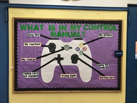 Restorative Practice Bulletin Board, Active Bulletin Board Ideas, Spring School Counseling Bulletin Boards, Things In My Control Bulletin Board, Positive Work Environment Ideas Bulletin Boards, Recreation Bulletin Board Ideas, Smart Goal Bulletin Board, This Or That Bulletin Board, Game Controller Bulletin Board