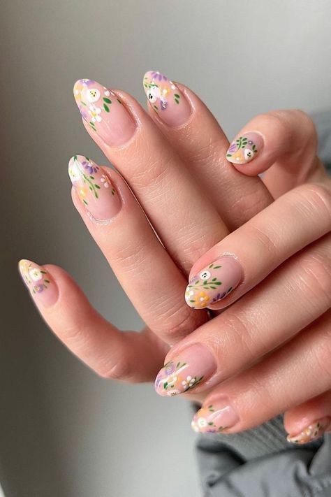 Flower Nails Acrylic, November Nails, Cute Gel Nails, Neutral Nails, Funky Nails, Pretty Acrylic Nails, Floral Nails, Chic Nails, Short Acrylic Nails