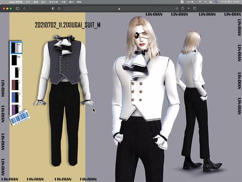 The Sims Resource - Men's waistcoat ruffled suit Male Suits Sims 4 Cc, S4cc Clothes, Elegant Suits Men, Butler Outfit, Ts4 Clothes, Sims 4 Male Clothes, Ruffle Collar Shirt, The Sims 4 Skin, Frill Shirt