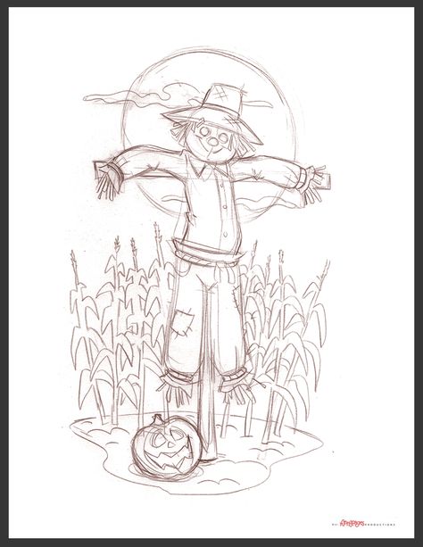 Halloween Scarecrow Drawing, Simple Scarecrow Drawing, Pumpkin Scarecrow Drawing, Easy Scarecrow Drawing, How To Draw A Scarecrow, Cute Scarecrow Drawing, Autumn Drawing Pencil, Scarecrow Reference, Scarecrow Drawing Easy