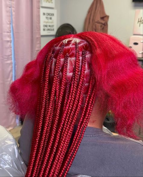 Red Hair Hairstyles Braids, Red And Magenta Hair, Red Knotless Box Braids, Red Braids For Black Women, Red Hairstyles For Black Women, Hair Dye Red, Red Knotless Braids, Red Hair Hairstyles, Red Braids