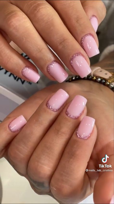 Nail Designs Baby Pink, Baby Glitter Nails, Pastel Pink Nails Design, Baby Glam Nails, Baby Pink Glitter Nails, Baby Pink Nail Art, Pastel Pink Nail Designs, Nails Polish Designs, Beautiful Wedding Nails