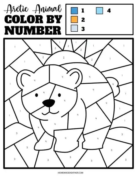 Polar Bear Color By Number Printable Bear Activity For Preschool, Polar Bear Worksheets Preschool, Polar Bears Kindergarten, Arctic Animals Printables, Polar Bear Coloring Pages, Arctic Animals Activities, Polar Bears Activities, Polar Bear Color, Beach Activity