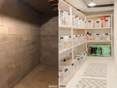 Cold Storage Room Ideas, Storage Room Makeover, Storage Room Ideas, Cold Storage Room, Basement Organization, Dream Basement, Basement Laundry, Storage Room Organization, Basement Storage