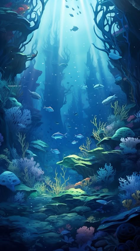 Illustrated Underwater World. #Aigenerated #wallpaper for your mobile devices! #Download it for #Free right here in good quality. Underwater World Wallpaper, Ocean Illustration Underwater, Underwater Art Illustration, Underwater Tattoos, Undersea Illustration, Underwater World Art, Underwater Mural, Underwater Illustration, Underwater Tattoo