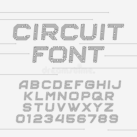 Photo about Circuit board font. Vector Alphabet. Digital hi-tech style oblique letters and numbers. Illustration of modern, font, nano - 76115803 Circuitry Art, Electronic Font, Tech Fonts, Circuit Board Art, Numbers Illustration, Digital Typography, Vector Alphabet, Alphabet Lettering, Circuit Board Design