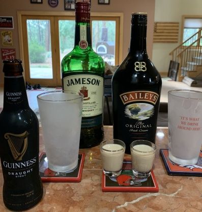 Irish Car Bomb Recipe - Food.com Irish Car Bomb, Irish Car, Car Bomb, Jameson Irish Whiskey, Bombe Recipe, Ice Cold Beer, Baileys Irish, Favorite Cookbooks, Baileys Irish Cream