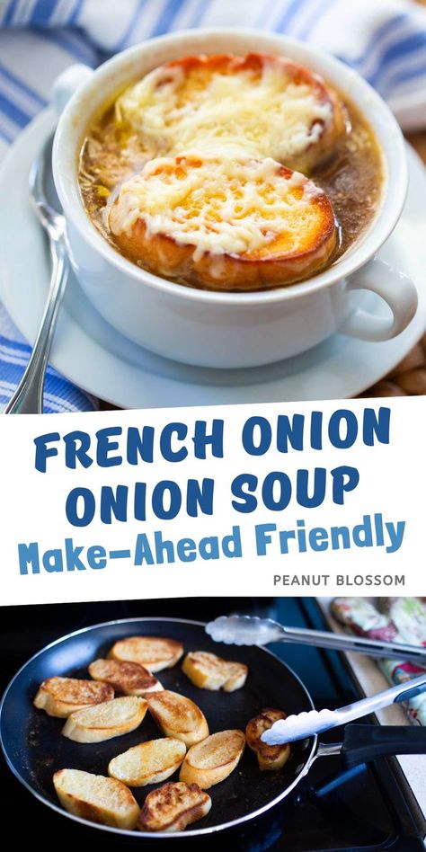 Can You Freeze French Onion Soup, French Onion Soup For A Crowd, Homemade Ciabatta Bread, Crostini Toppings, Freezer Prep, French Onion Soup Bowls, Freezer Dinners, Hearty Beef Stew, French Onion Soup Recipe