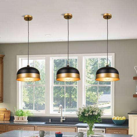 Metal Kitchen Island, Lights Over Island, Lights Over Kitchen Island, Kitchen Island Lights, Farmhouse Kitchen Lighting, Farmhouse Pendant Lighting, Dome Pendant Lighting, Island Pendant Lights, Kitchen Island Lighting Pendant