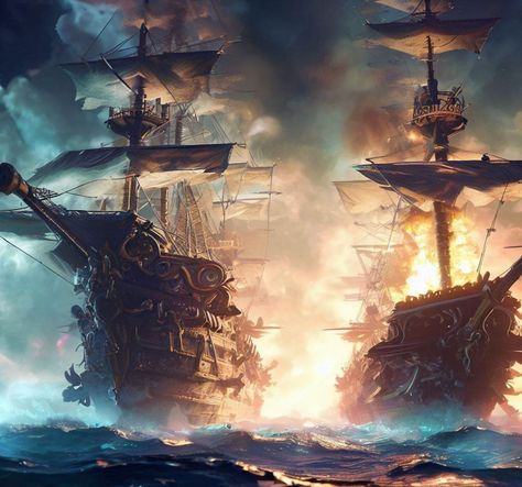 Step into a realm where two majestic pirate ships, rendered in 8K UHD, engage in a fierce battle amidst the magic of fantasy. Crafted with Octane's billions of intricate pixels, this hyperrealistic photograph captures the intensity of their confrontation. architecture.#ClashOfTitans, #EnchantedGalleons, #8KUHDBattle, #OctaneEpic, #MagicFantasyDuel, #CinematicConfrontation, #WatercolorWar, #FineDetailFight, #3DOctaneClash, #4KSeaBattle Big Pirate Ship, Pirate Battle, Peter And The Starcatcher, Color Wars, Sea Battle, Space Pirate, Fantasy Battle, The Clash, Senior Fitness