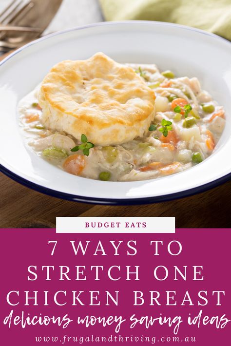 Chicken Meals That Stretch, Single Chicken Breast Recipe, Cheap Chicken Breast Recipes, Pounded Chicken Breast Recipes, Meat With Vegetables, Chicken Breast Recipes Dinners, Creamy Chicken Dish, Easy Recipe Ideas, Frugal Meal Planning