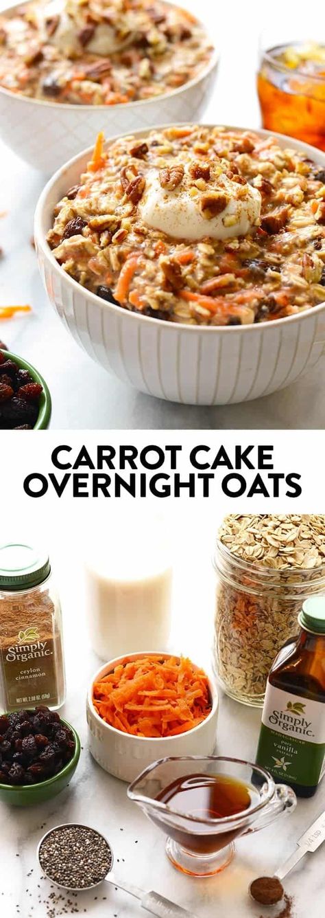 Carrot Cake Overnight Oats, Cake Overnight Oats, Overnight Oatmeal, Clean Eating Breakfast, Fit Foodie, Oats Recipes, Healthy Protein, Oatmeal Recipes, Overnight Oats