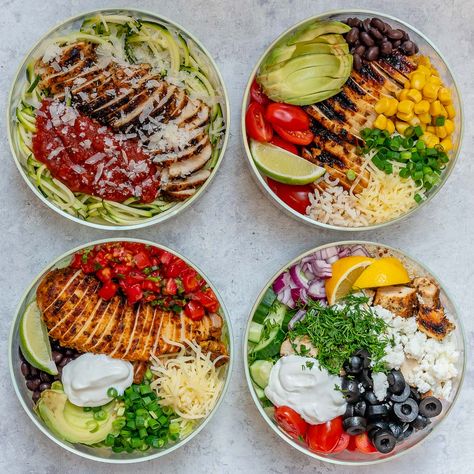 4 Grilled Chicken Bowls Healthy Dinner Ideas Grilled Chicken Meal Prep, Crisp Zucchini, Chicken Meal Prep Bowls, Delicious Meal Prep, Easy Grilled Chicken, Prep Bowls, Resep Diet, Healthy Bowls, Clean Food Crush