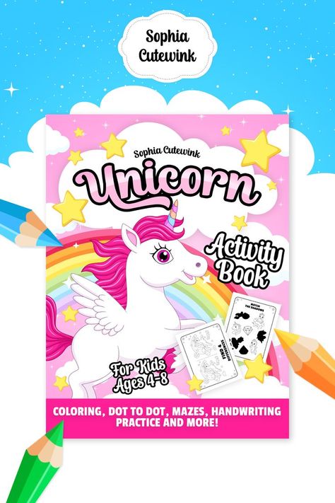 Unicorn Activity Book for Kids Ages 4-8 by Sophia Cutewink Unicorn And Yeti Book, Myth And Magic Coloring Book, Unicorn Diary, Unicorn Books For Kids, Unicorn Notebook, Dot To Dot, Kids Activity Books, Activity Pages, Activity Books