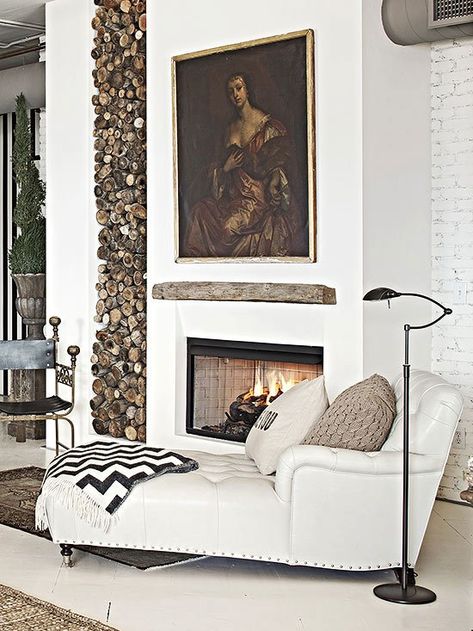 living room Fireplace Styles, Old Fireplace, White Fireplace, Rustic Living, Rustic Living Room, Living Room With Fireplace, Fireplace Design, Fireplace Surrounds, A Fire