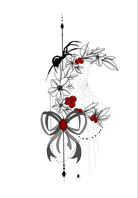 Fineline Spider Tattoo, Spiderweb And Flower Tattoo, Feminine Spider Web Tattoo, Goth Flower Drawing, Spiderweb Flower Tattoo, Goth Shoulder Tattoo, Girly Goth Tattoo, Spooky Sternum Tattoo, Goth Tattoo Designs Drawings