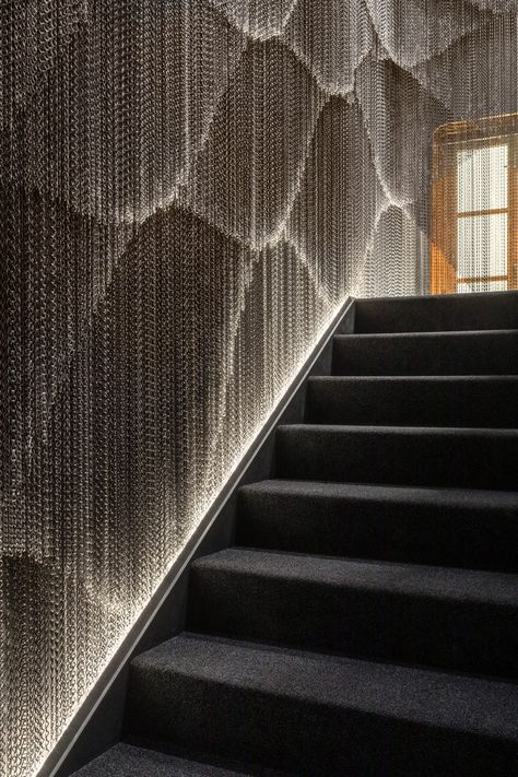 Kengo Kuma designs sculptural mesh curtain for Gaudí's Casa Batlló New Staircase, Casa Batlló, Kengo Kuma, Japanese Architect, Metal Curtain, Acoustic Panels, Local Design, Metal Mesh, Barcelona Spain