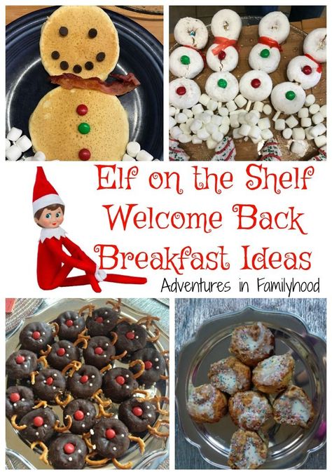 Elf on the Shelf Welcome Back breakfast with a fun holiday ideas for Christmas themed treats and breakfast foods. #elfontheshelf #breakfast #christmas via @Advinfamilyhood Northpole Breakfast, Elf On The Shelf Breakfast, Elf Breakfast, Elf On The Shelf Welcome, Christmas Pancakes, Breakfast Christmas, North Pole Breakfast, Themed Treats, Awesome Elf On The Shelf Ideas