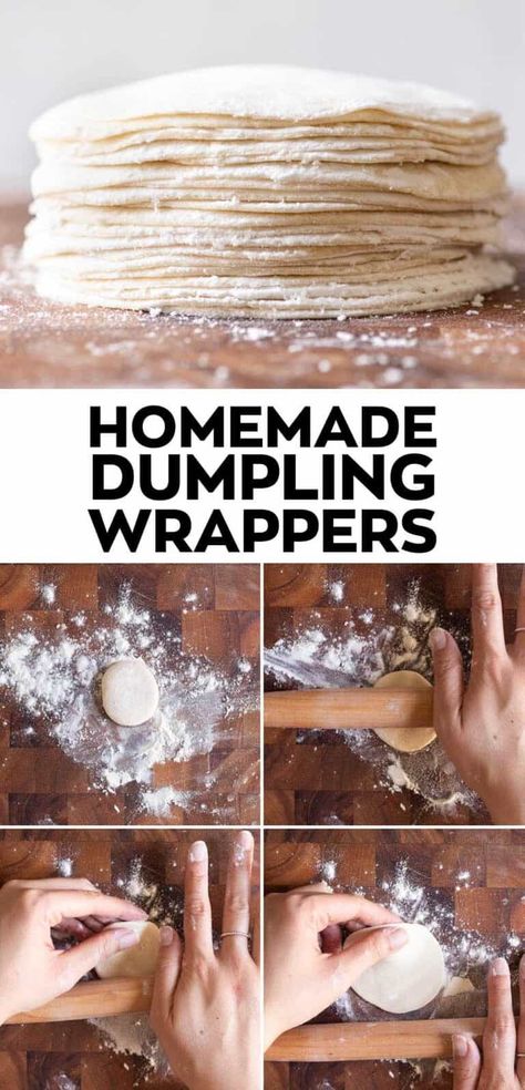 How to Make Dumpling Wrappers - Step-by-step guide Asian Dumpling Dough Recipe, Diy Dim Sum, Homemade Potstickers Dough, Homemade Steamed Dumplings, How To Make Steamed Dumplings, Dumpling Wrapper Recipes, Dumpling Maker Recipes, Dumpling Sheet Recipe, How To Steam Dumplings