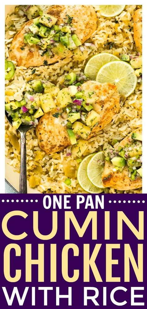 Pineapple Avocado Salsa, Cumin Recipes, Ramen Noodle Recipes Easy, Cumin Chicken, Chicken With Rice, Chicken Easy, One Skillet, Dinner Recipes Easy Quick, Avocado Salsa