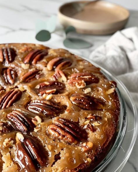 My husband is crazy about this dish. We finish one serving, and he immediately wants more. Harvest Dessert Ideas, Pecan Upside Down Cake Recipe, Nut Cake, Pecan Upside Down Cake, Best Thanksgiving Desserts, Pecan Pie Cake, Breakfast Coffee Cake, Fresh Fruit Salad, Pecan Cake