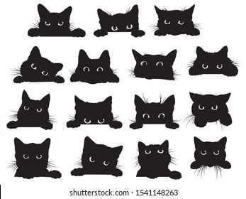 Set of black cats looking out of the corner. Collection of halloween cats that spy on you. Playing pets. Tattoo. How To Draw A Black Cat, Cute Black Cat Drawing, Black Cat Outline, Drawing Black Cat, Tattoo Gato, Black Cat Drawing, Cat Outline, Black Cat Tattoos, Outline Images