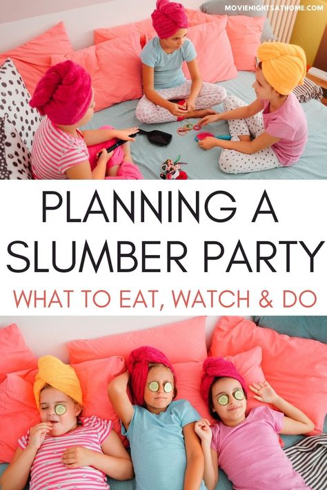 Super Fun Slumber Party Ideas (What to Watch, Eat & Do) Fun Slumber Party Ideas, Slumber Party Foods, Party Activity Ideas, Girls Pajamas Party, Slumber Party Ideas, Slumber Party Activities, Fun Sleepover Activities, Girls Sleepover Party, Birthday Sleepover Ideas