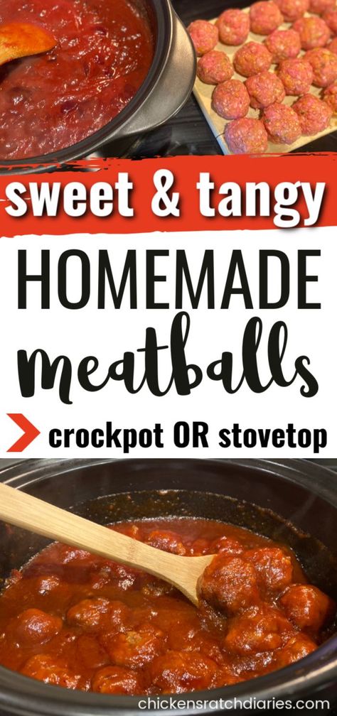 Looking for homemade meatballs for the crockpot? These are sweet, tangy and EASY to make in the slow cooker OR on the stovetop. #Meatballs #Homemade #Dinner #MainDishes Homemade Bbq Meatballs, Homemade Meatballs Crockpot, Meatballs In The Crockpot, Tangy Meatballs, Stovetop Meatballs, Easy Homemade Meatballs, Meatballs Homemade, Bbq Meatballs Crockpot, Sweet Meatballs