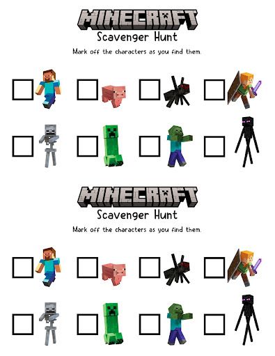 The Learning Curve: Minecraft Scavenger Hunt Minecraft Information, Minecraft Scavenger Hunt Printable Free, Minecraft Birthday Activities, Minecraft Characters Printables, Minecraft Scavenger Hunt, Minecraft Birthday Party Games, Scavenger Hunt Template, Minecraft Activities, Luke 7