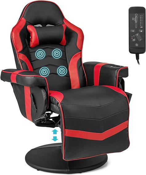 COSTWAY Massage Gaming Chair, Height Adjustable Swivel Racing Video Gaming Recliner with Retractable Footrest, Headrest and Cup Holder, Ergonomic High Back PU Leather Executive Desk Chair (Red) : Amazon.co.uk: Home & Kitchen Living Room Home Theater, Massage Office Chair, Massage Dos, Gamer Chair, Racing Chair, Game Chair, Races Style, Computer Desk Chair, Swivel Office Chair