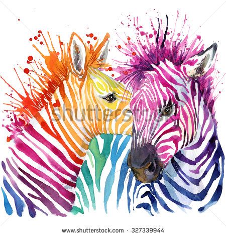 Funny zebra  T-shirt graphics, rainbow zebra illustration with splash watercolor textured background. illustration watercolor Funny zebra fashion print, poster for textiles, fashion design Akvarel Illustration, Zebra Illustration, Zebra Wall Art, Zebra Canvas, Zebra Art, Rainbow Zebra, Watercolour Texture Background, Hur Man Målar, Watercolor Splash