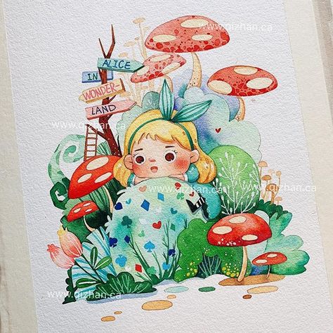 Doodle Art Watercolor, Cute Doodle, Doodle Art Drawing, Art N Craft, Cute Doodle Art, Mushroom Art, Whimsical Illustration, Kids Room Art, Watercolor Drawing