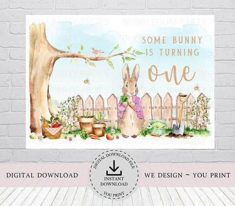 Flopsy Rabbit Birthday Party, Flopsy Bunny 1st Birthday, First Bday Theme, Bunny Birthday Card, Some Bunny Is Turning One, Flopsy Bunny, Bunny Illustration, Some Bunny Is One, Peter Rabbit Birthday