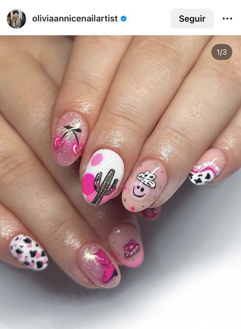 Las Vages Nails, Fall Cowgirl Nails, Shania Twain Nails, Cute Cowgirl Nails, Pink Cowboy Nails, Nails For Country Concert, 13th Birthday Nails Ideas, Pink Pony Club Nails, Country Festival Nails