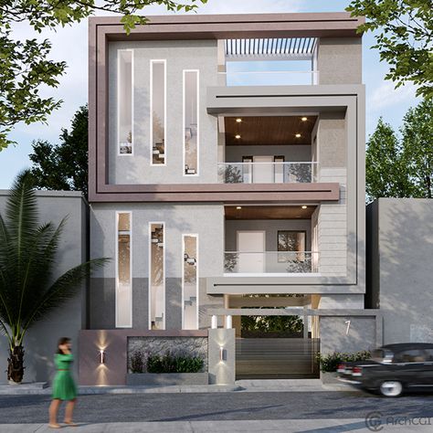 162-E 163-E on Behance Building Front Designs, 3 Storey House Design, House Main Door Design, Interior Landscape, Small House Elevation, Small House Front Design, House Balcony Design, Simple House Design, Architectural Design House Plans