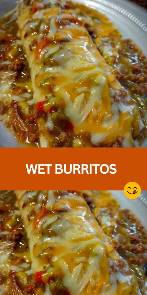 Wet Burritos - Easy & Flavorful Wet Burritos Recipe! These Tex-Mex burritos are filled with seasoned ground beef, refried beans, and a savory sauce, then baked to perfection with melted cheese on top. Perfect for weeknight dinners or casual gatherings! Beef Burrito Casserole Easy Recipes, Easy Burrito Bake, Best Burritos Recipe, Beef Burrito Supreme, Mexican Bean Burritos, Frozen Beef And Bean Burritos, Easy Wet Burrito Recipe Ground Beef, Loaded Queso Burritos, Beef And Bean Burrito Casserole