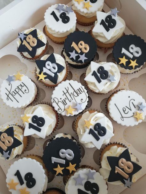 Cupcake 18th Birthday, Boys 18th Birthday Party Ideas, 18th Birthday Party Ideas Boy, Boy 18th Birthday Ideas, 18th Birthday Cupcakes Ideas, 16 Birthday Cupcakes, Cake For 18th Birthday Boy, 18th Cupcakes, 18th Birthday Party Ideas For Boys