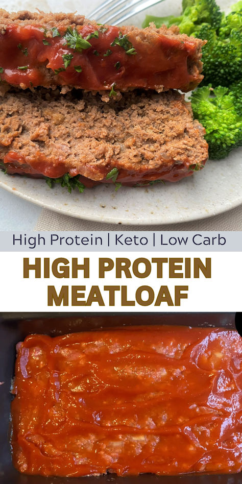 Our low-carb and high-in-protein old-fashioned meatloaf recipe is deliciously flavorful, tender and juicy, and so easy to make! It's made with traditional ingredients like ground beef, diced onions, egg, and seasonings. To make it low in carbs, we use store-bought sugar-free ketchup and ground pork rinds. Meatloaf Recipe Easy, High Protein Low Carb Meal Prep, Mom's Meatloaf Recipe, Ground Beef Meatloaf, Slow Carb Recipes, Low Carb Meatloaf, Low Carb Meats, Beef Meatloaf, Classic Meatloaf Recipe