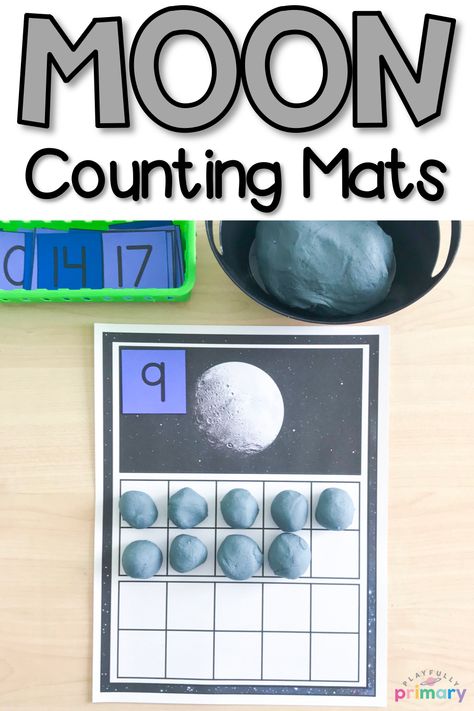 Moon Counting Activity, Maths Space Activities Eyfs, Star Math Activities For Preschool, Moon Math Activities Preschool, Solar System Math Activities Preschool, Space Counting Preschool, Space Theme Math Activities Preschool, Preschool Moon Activities, Space Centers Preschool